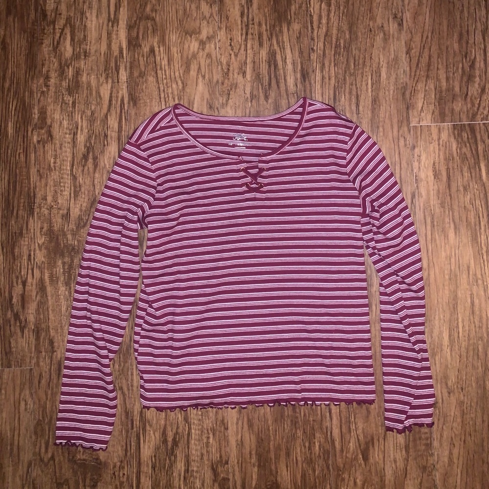 Justice Maroon Striped Long Sleeve Top - Picture 4 of 8